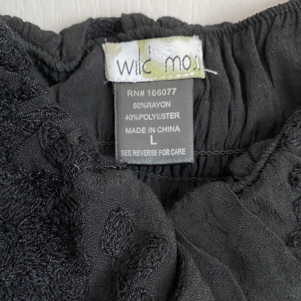 Wild Moss Womens Smocked Body‎ Mini Dress Black Floral Embroidered Ruffle L NWT - Picture 5 of 10